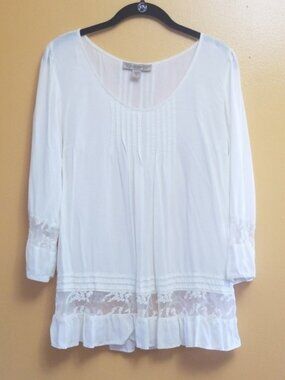 Nine West Vintage America Collection sz M Off White Blouse Lace Long Sleeve Fits